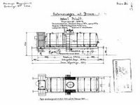 Typový výkres prvního vyrobeného vozu, kotlový vůz o obsahu 186 hl rok 1901, fotografie vozu se nedochovala